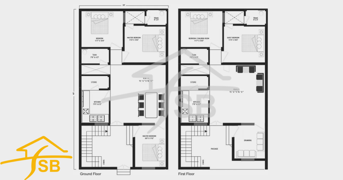 Best 2 stories 5 Marla house  plan